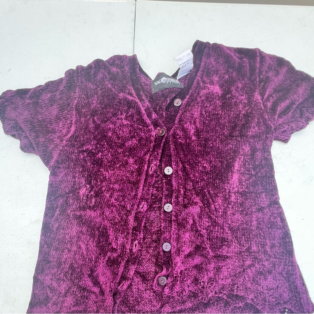 Sag Harbor Purple Velvet Cardigan Sweater